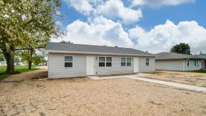 One-story duplex homes.